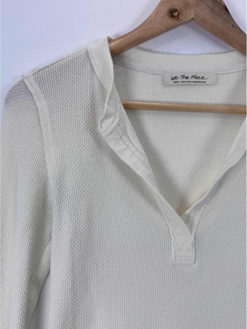 We The Free Our Song Henley Women’s S Crochet Fair Isle Thermal Top Ivory Boho - Picture 3 of 7